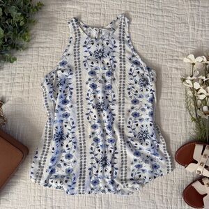 Old Navy Blue and White Floral Tank Top